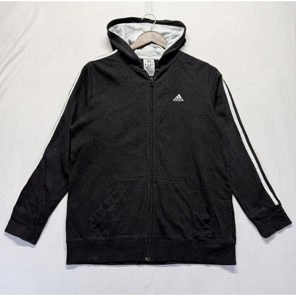Adidas Essentials Hoodie Boys Large‎ Black Graphic Big Logo 3 Stripes Athleisure